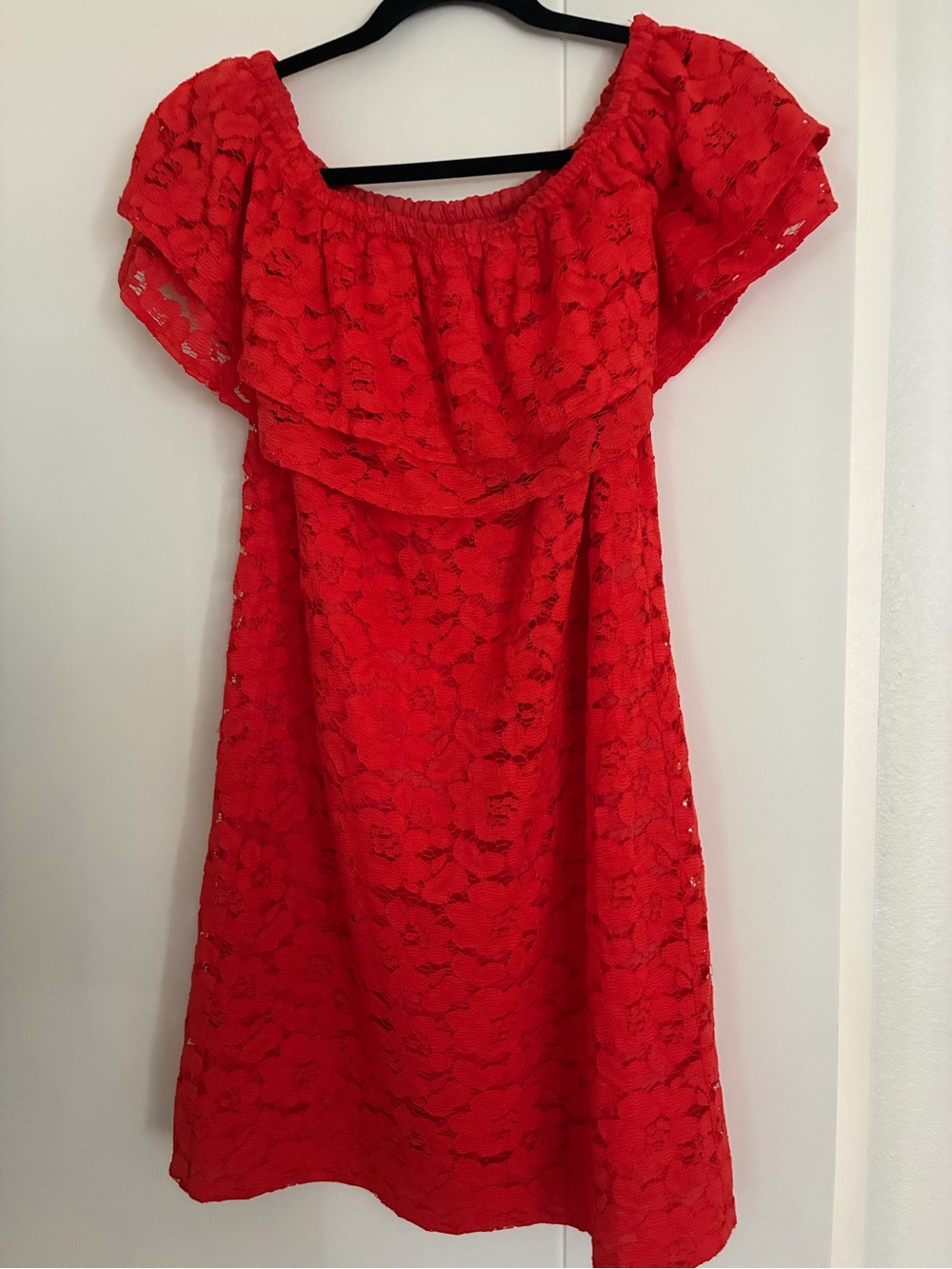 Trina Turk Red Lace Off-Shoulder Women's Dress